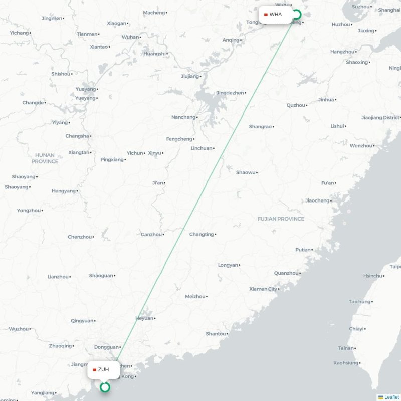 WHA - ZUH route map