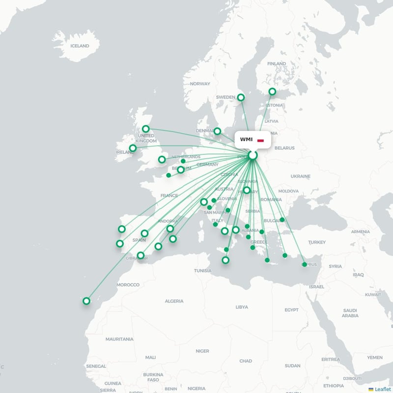 Route map Modlin  WMI airport