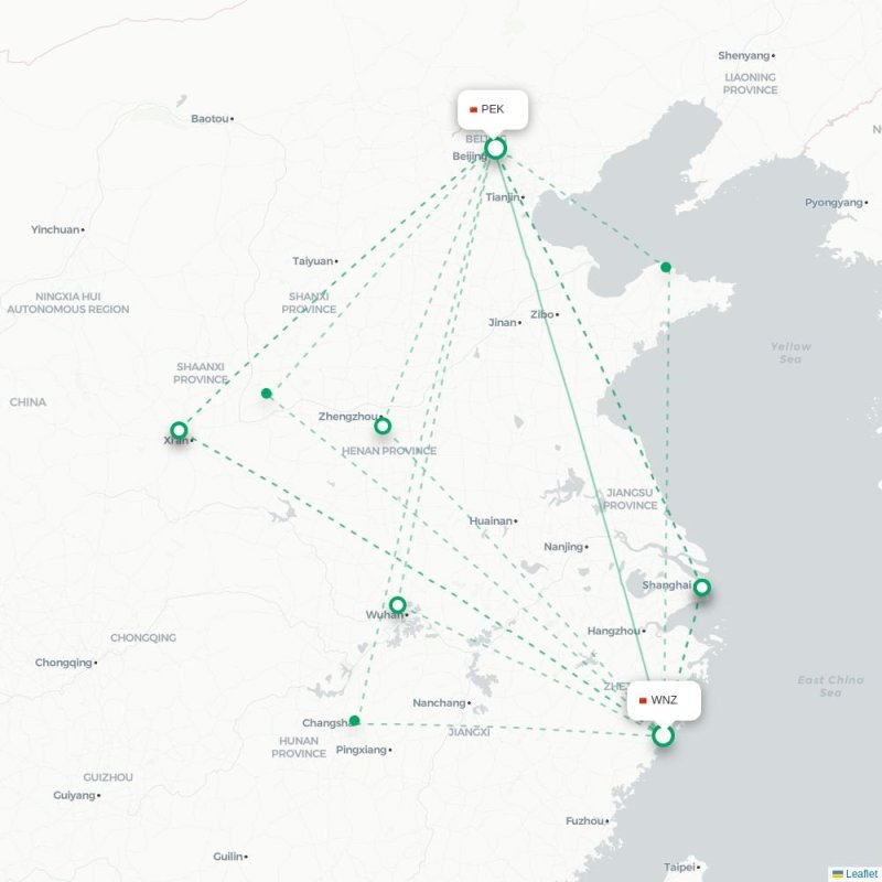 WNZ - PEK route map