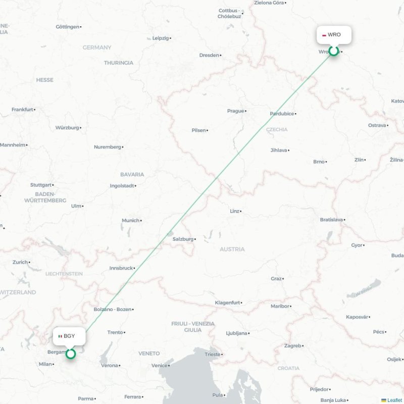 WRO - BGY route map