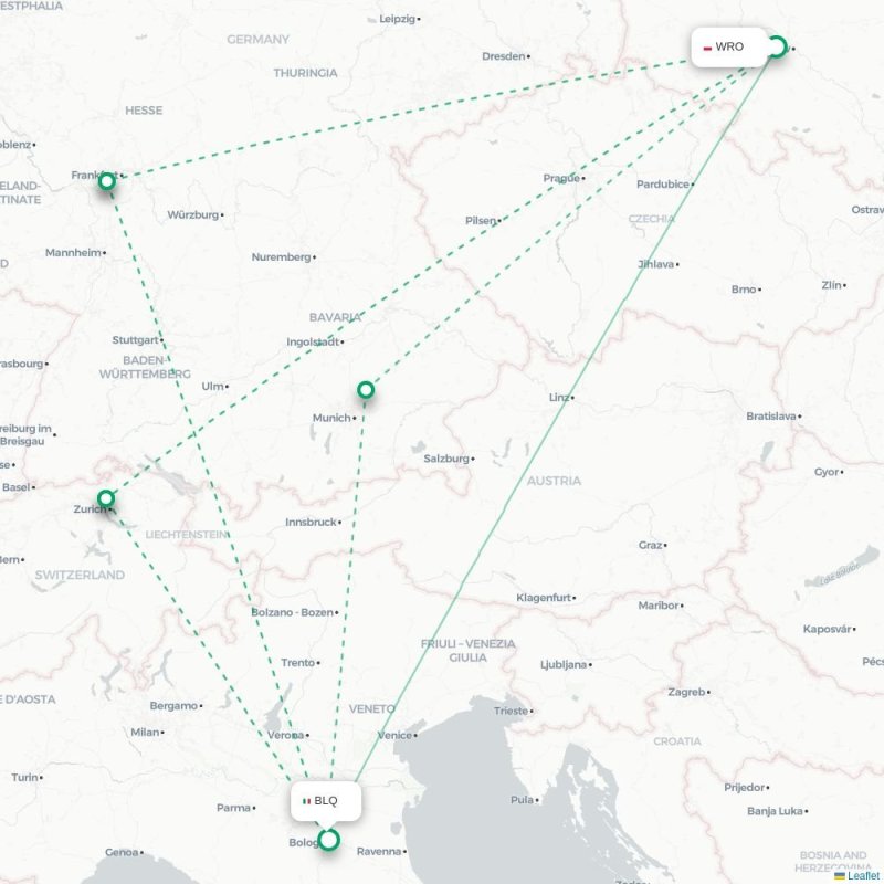 WRO - BLQ route map