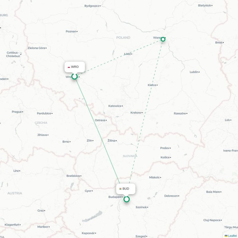 WRO - BUD route map