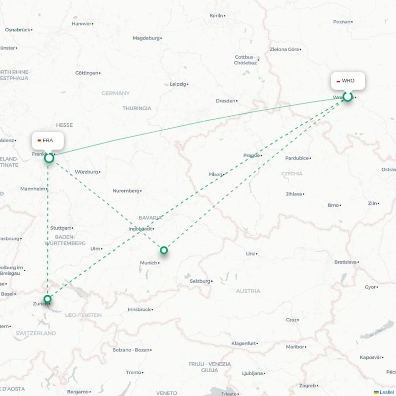 WRO - FRA route map