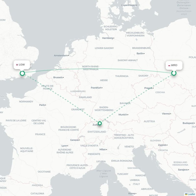 WRO - LGW route map