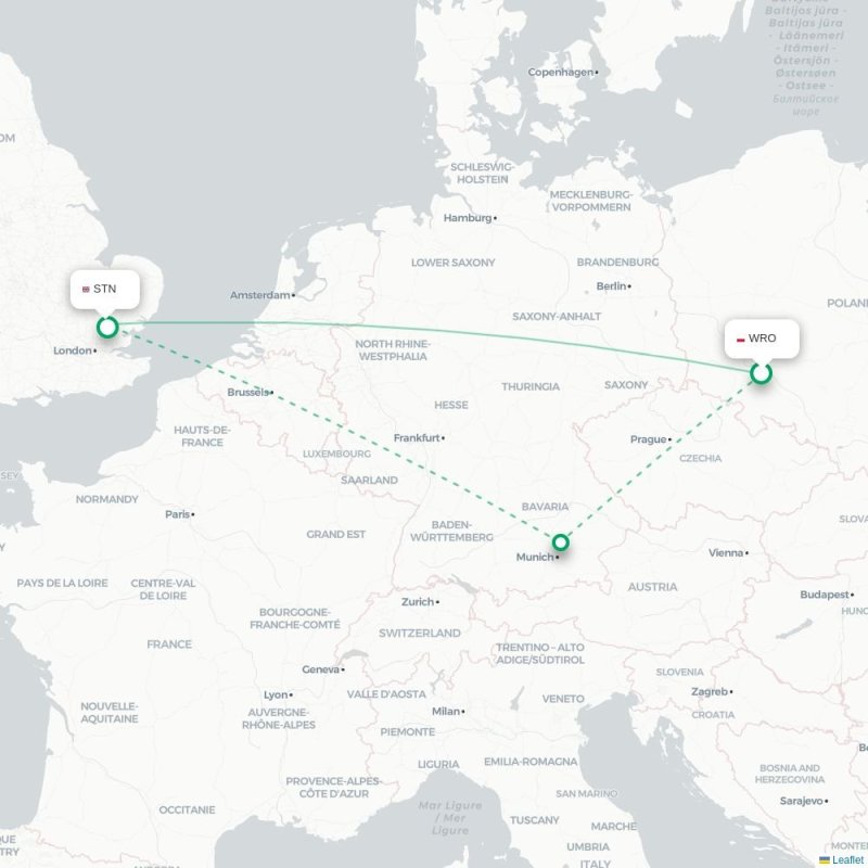 WRO - STN route map