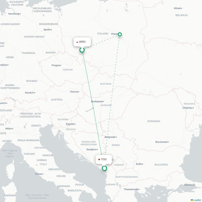 WRO - TGD route map