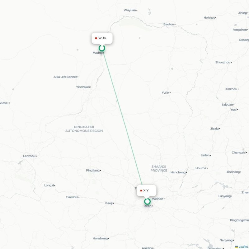 WUA - XIY route map