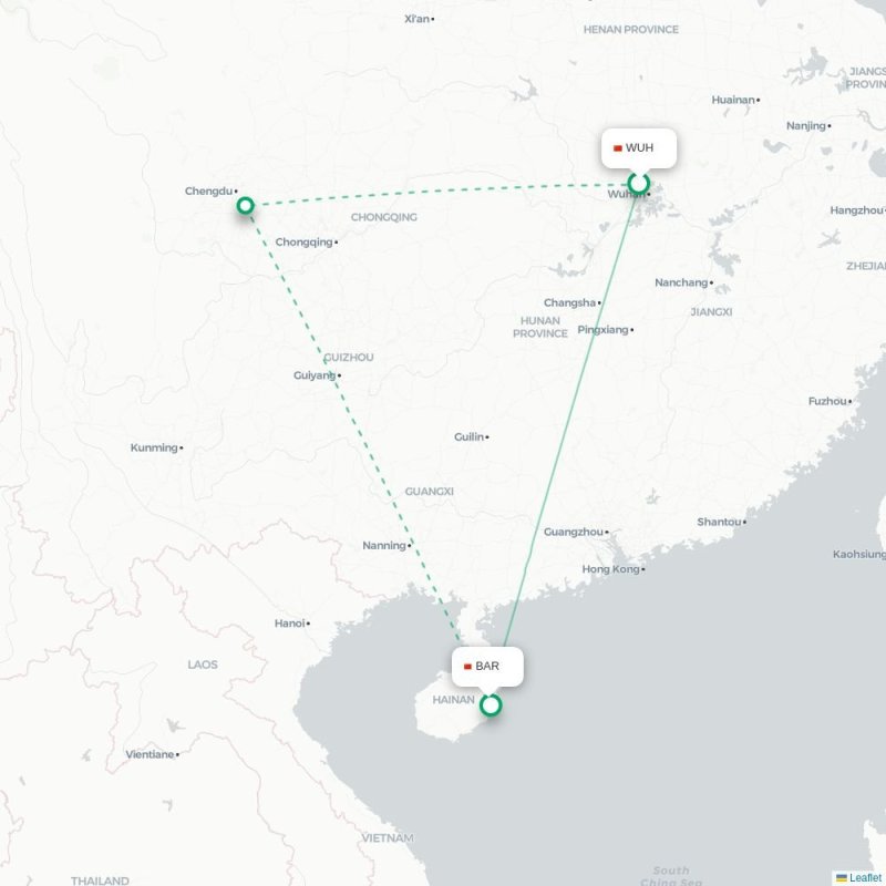 WUH - BAR route map