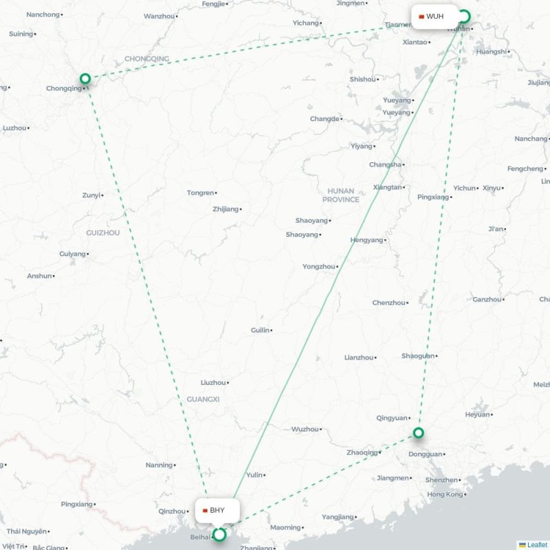 WUH - BHY route map
