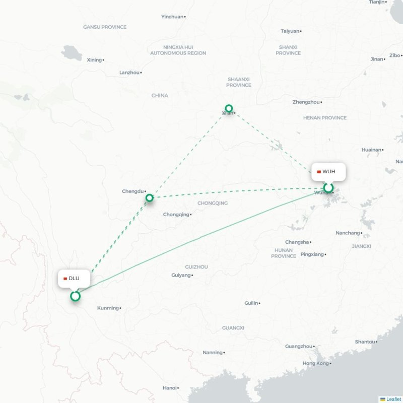 WUH - DLU route map