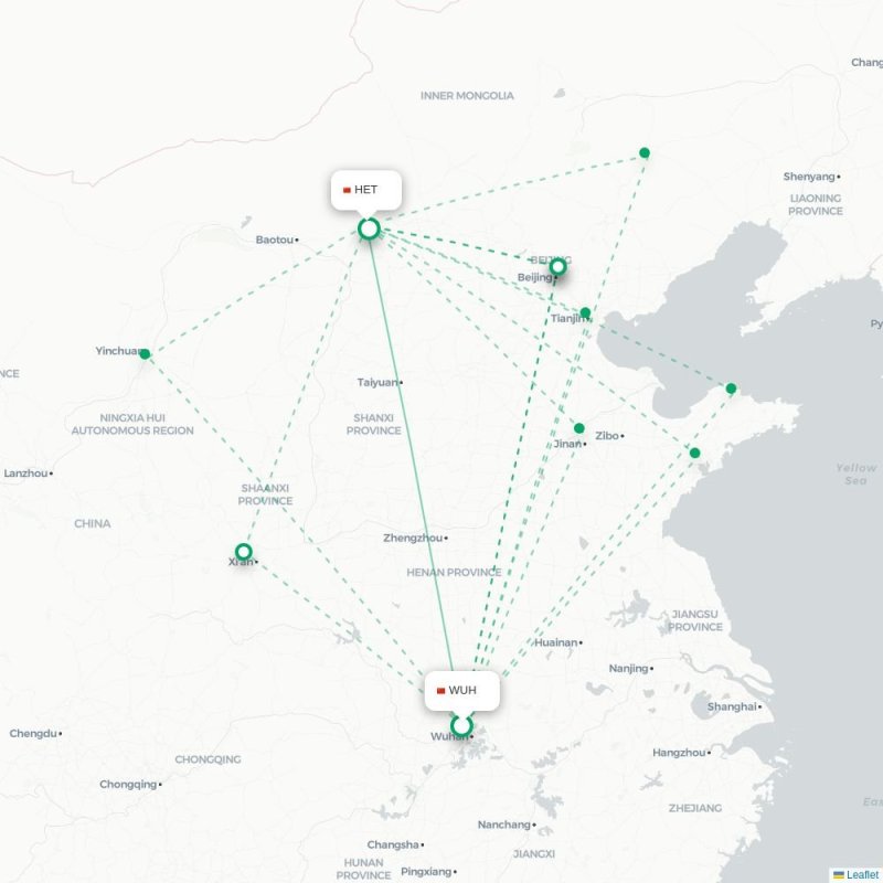 WUH - HET route map