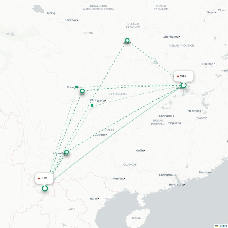 WUH - JHG route map