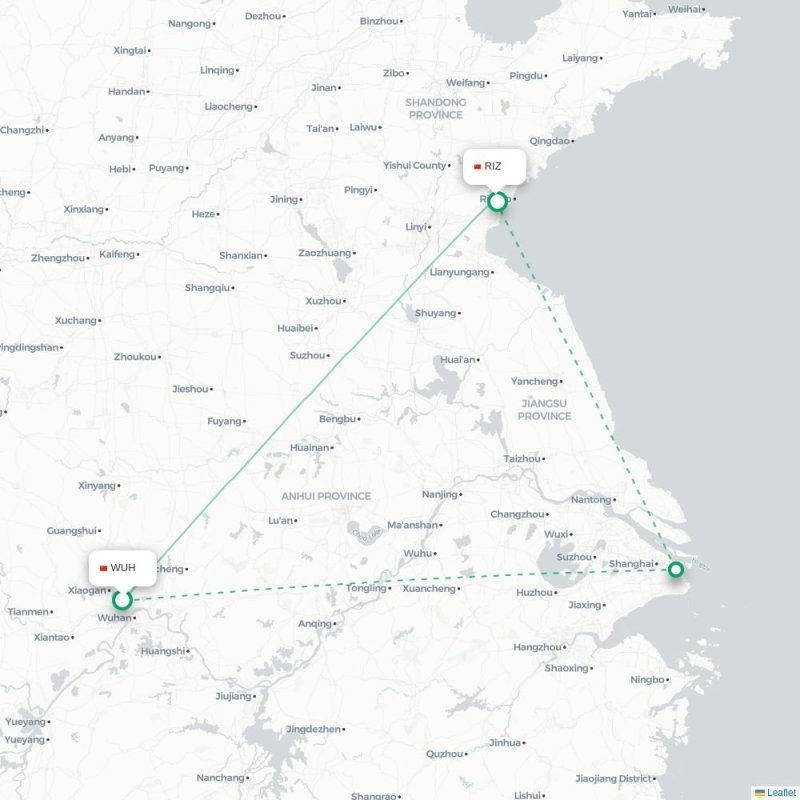 WUH - RIZ route map