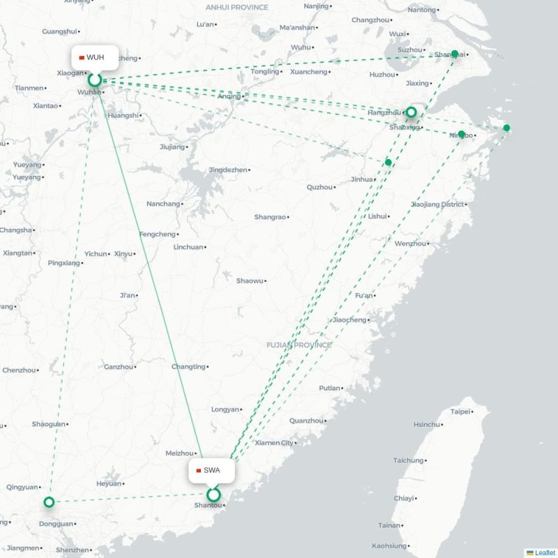 WUH - SWA route map
