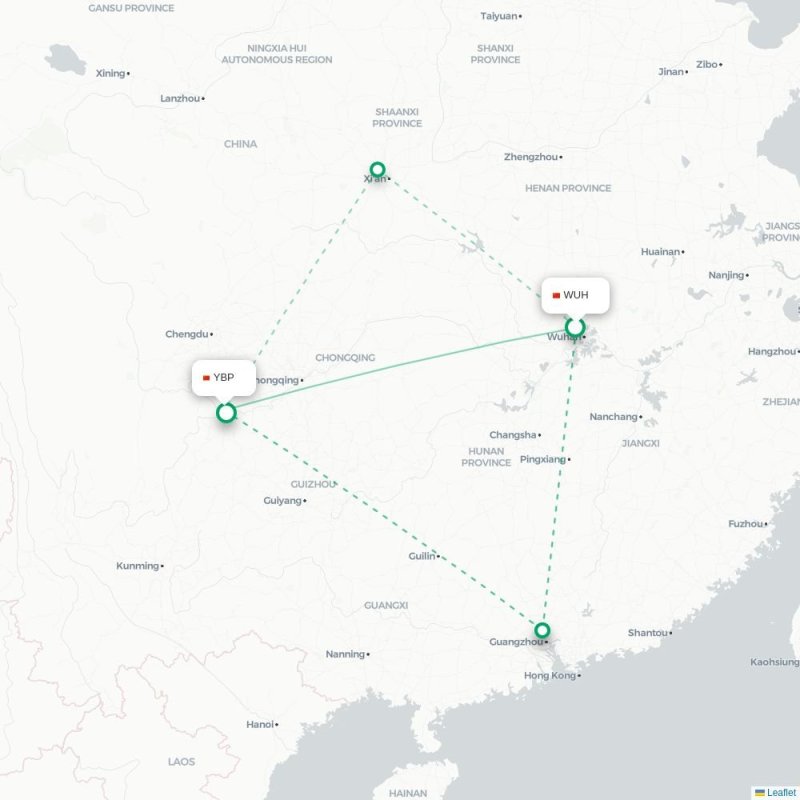 WUH - YBP route map