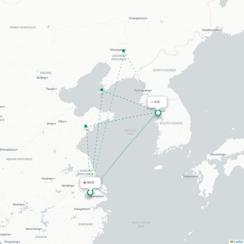 WUX - ICN route map