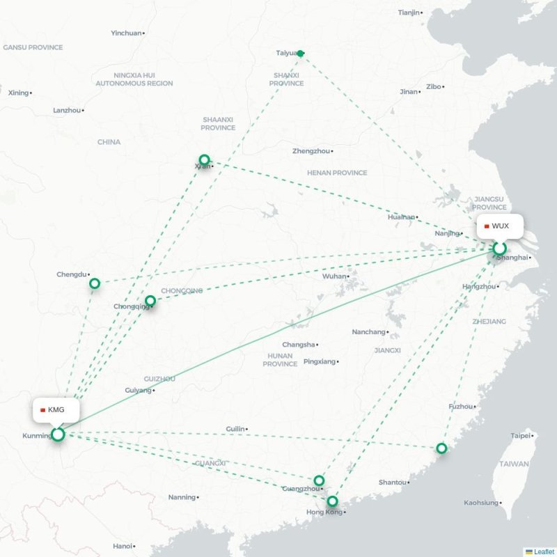 WUX - KMG route map