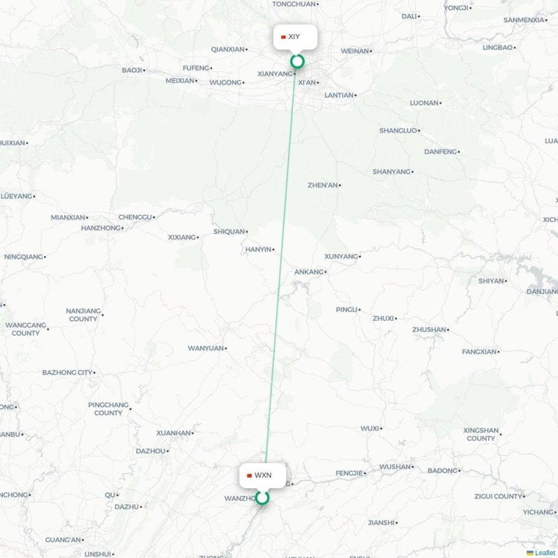 WXN - XIY route map