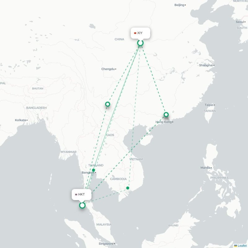 XIY - HKT route map