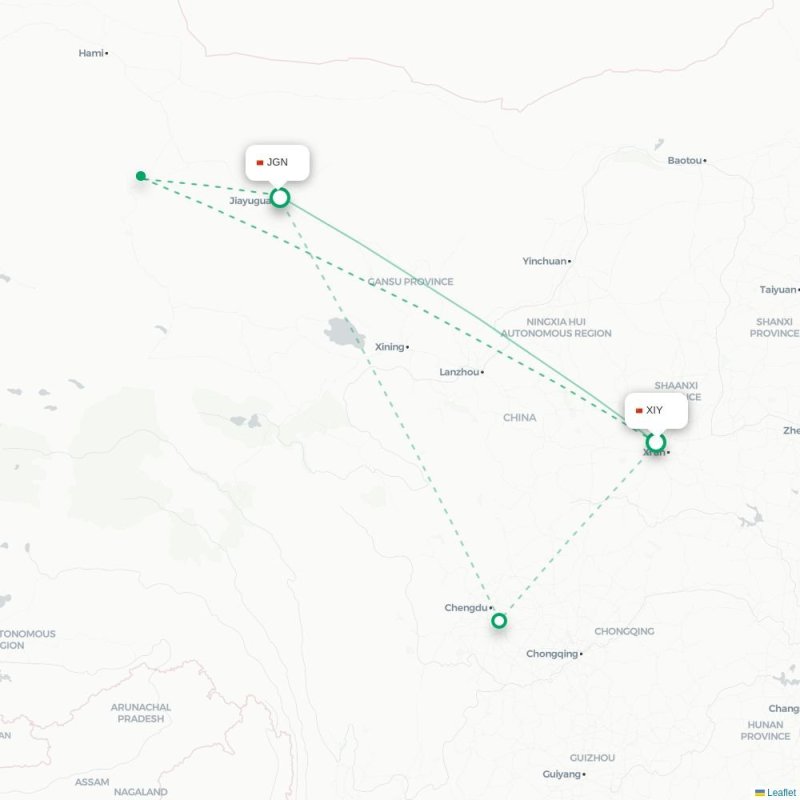 XIY - JGN route map