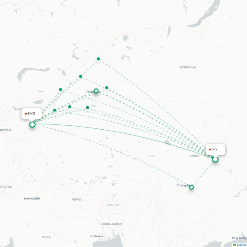 XIY - KHG route map