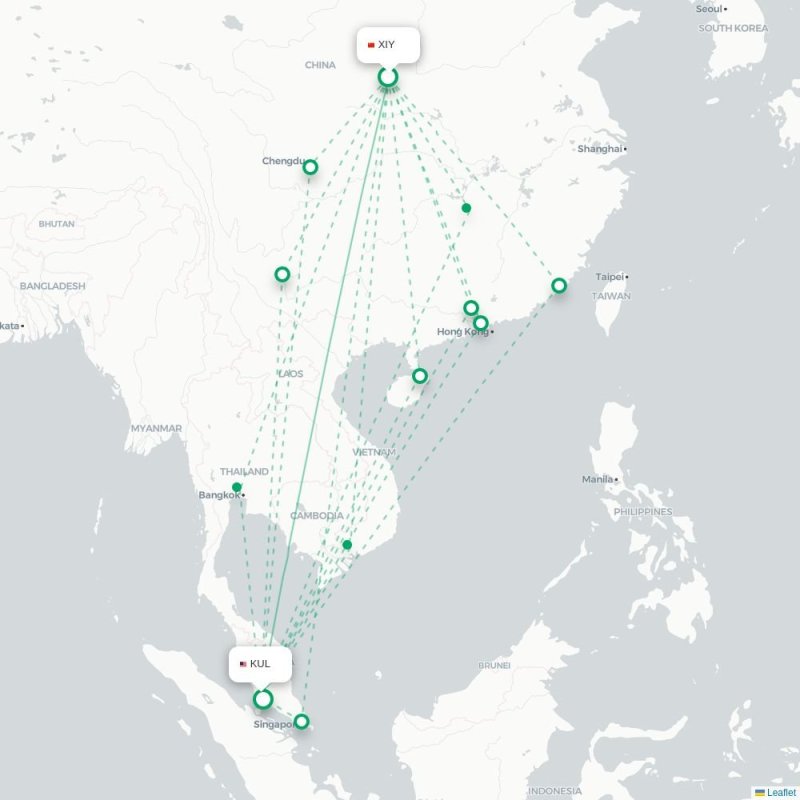 XIY - KUL route map