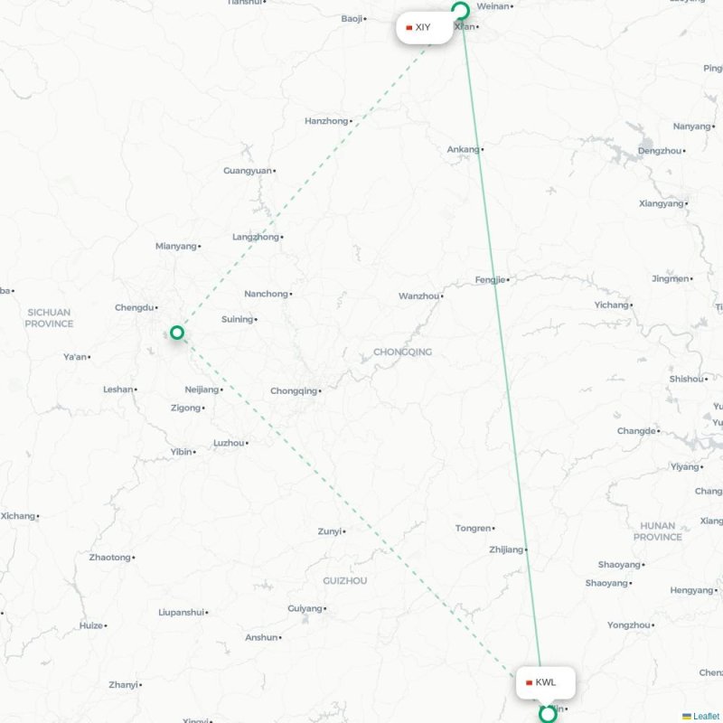 XIY - KWL route map