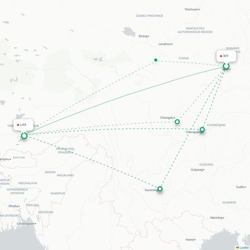 XIY - LXA route map