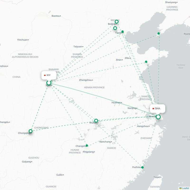 XIY - SHA route map