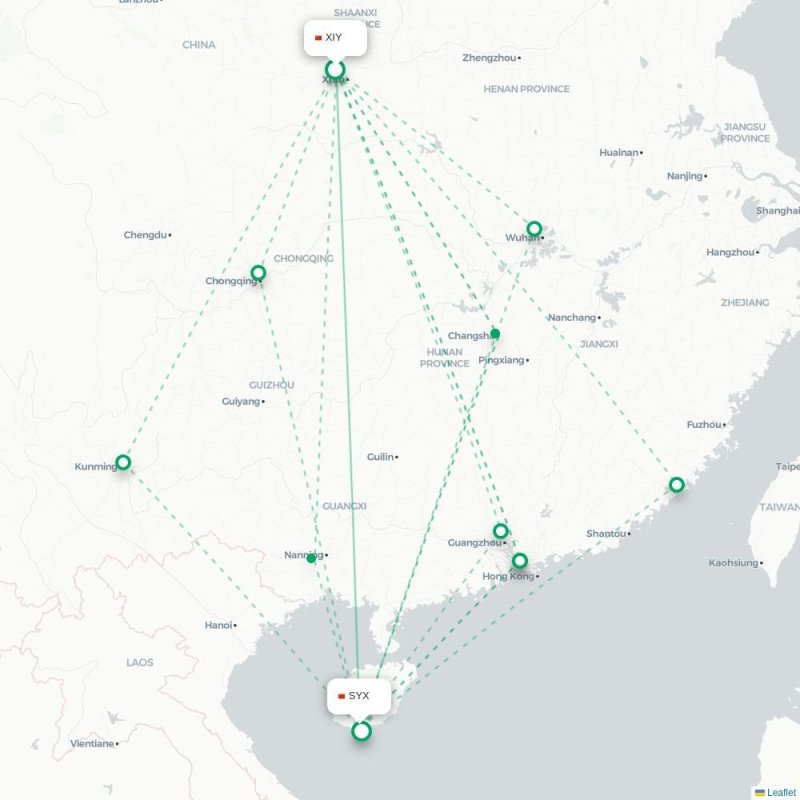 XIY - SYX route map