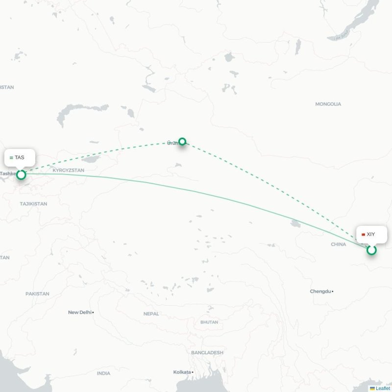 XIY - TAS route map