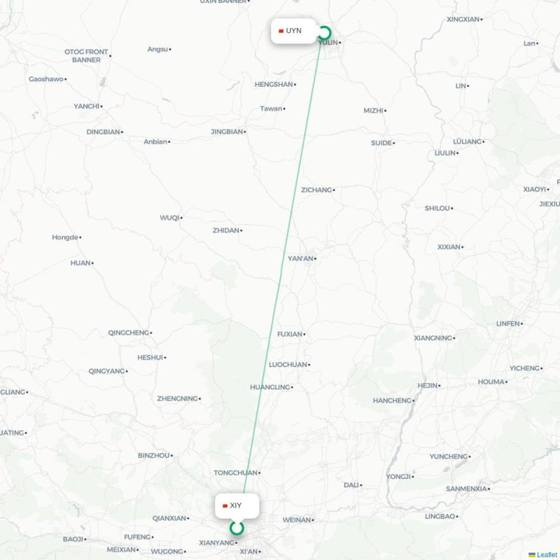 XIY - UYN route map