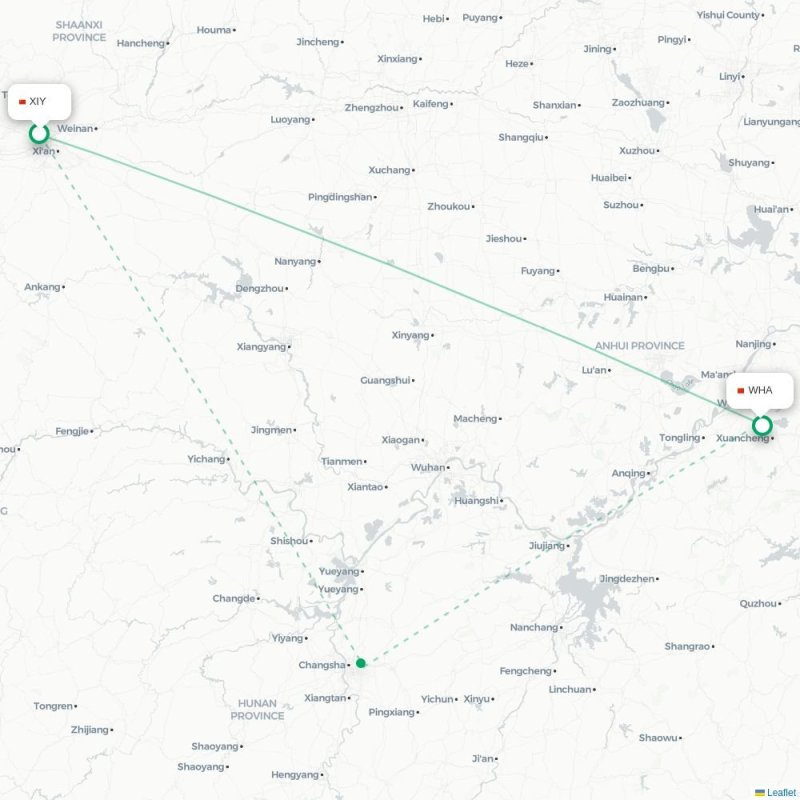 XIY - WHA route map