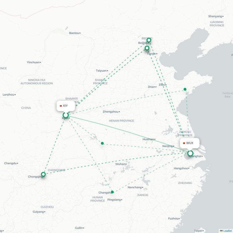 XIY - WUX route map