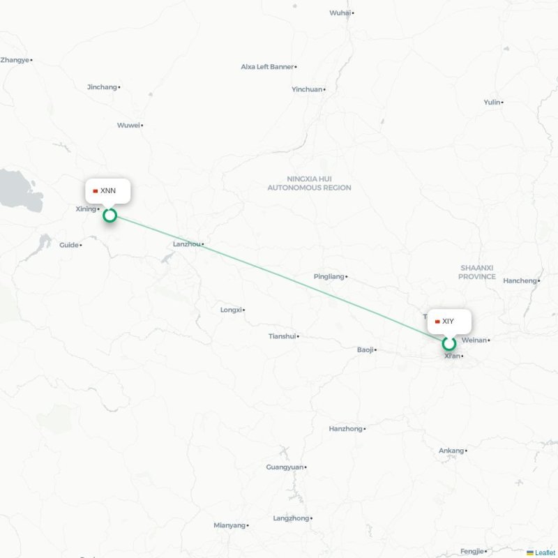 XIY - XNN route map