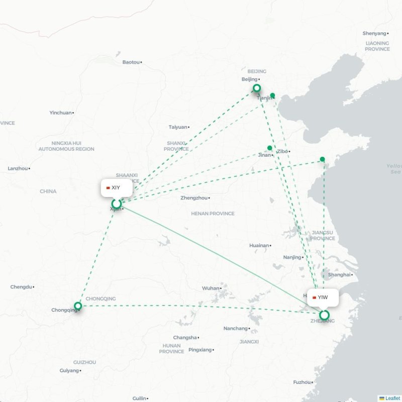 XIY - YIW route map