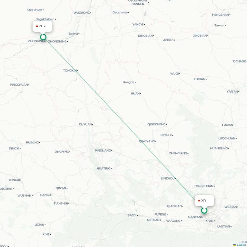 XIY - ZHY route map
