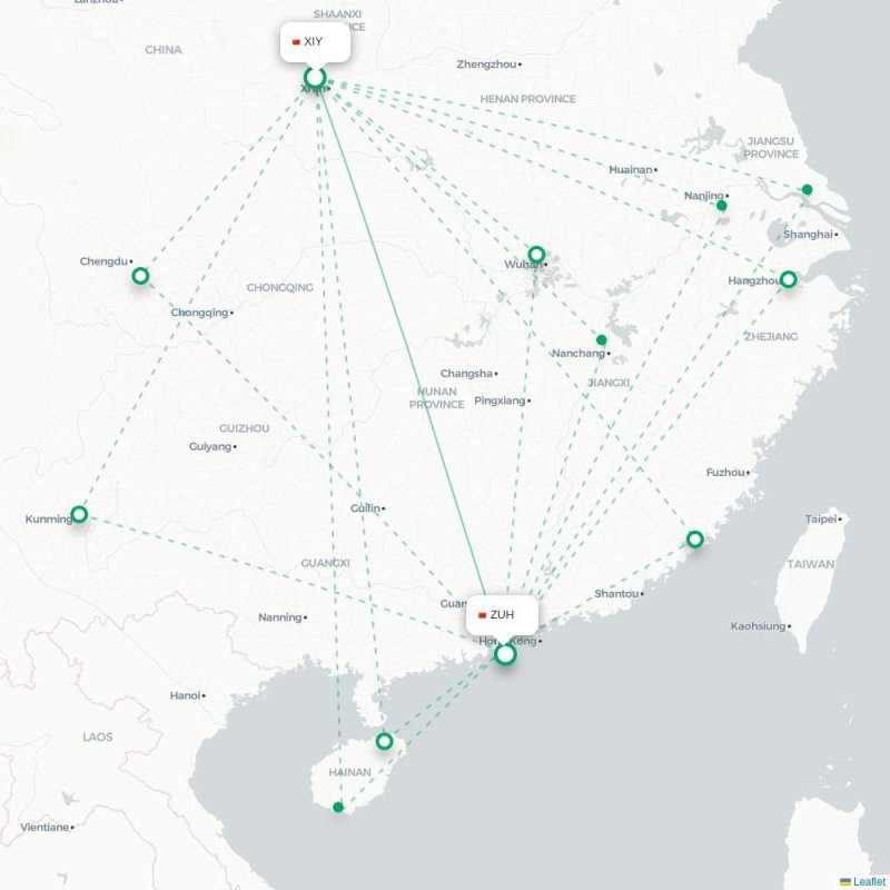 XIY - ZUH route map