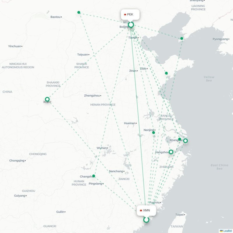 XMN - PEK route map
