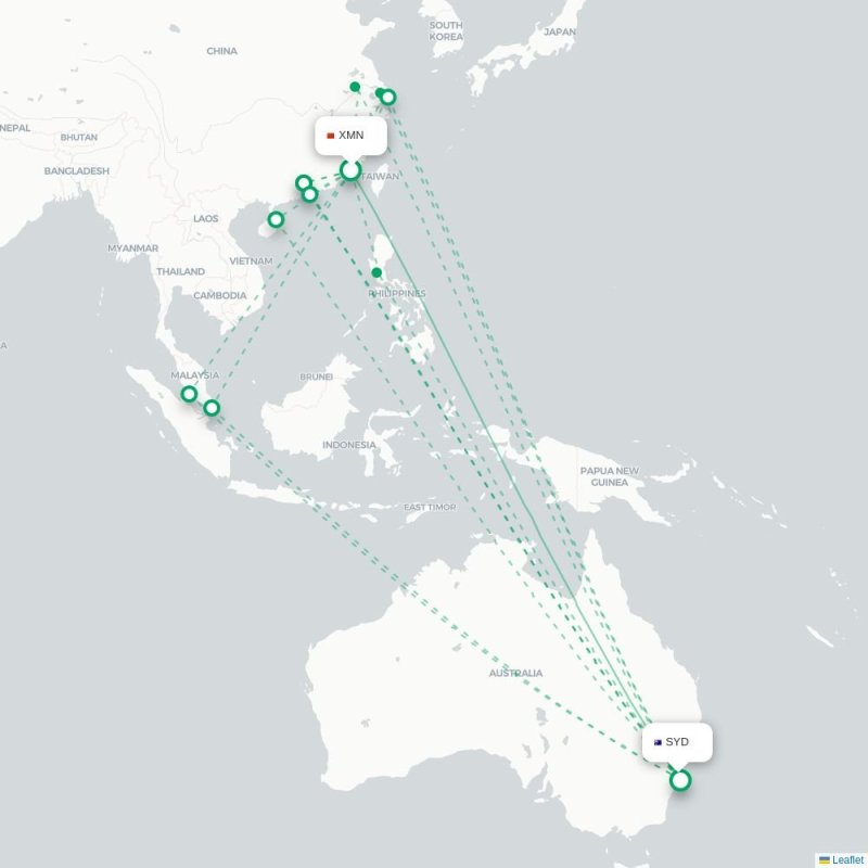XMN - SYD route map