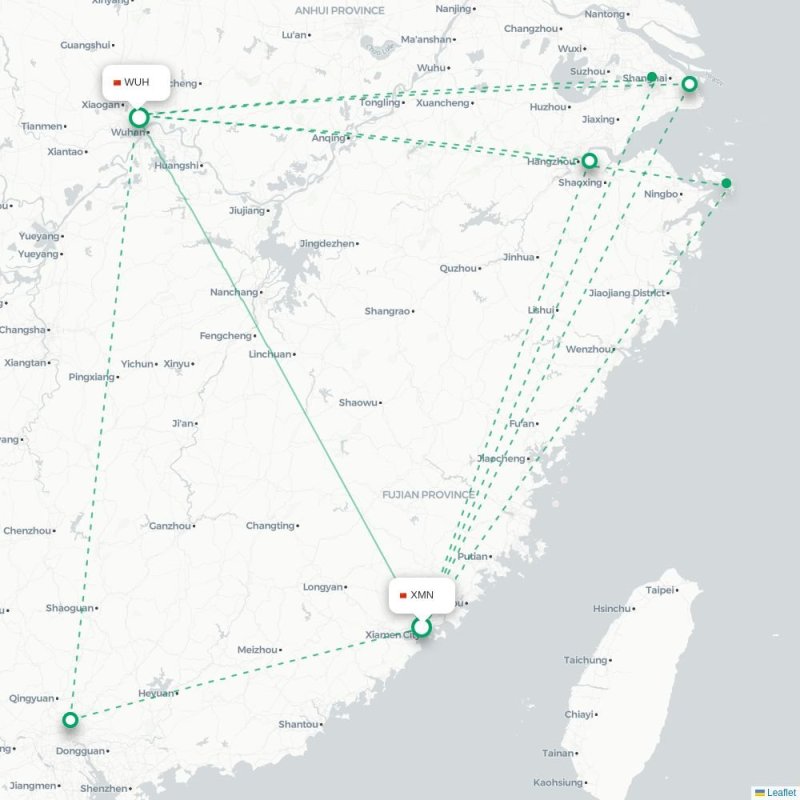 XMN - WUH route map