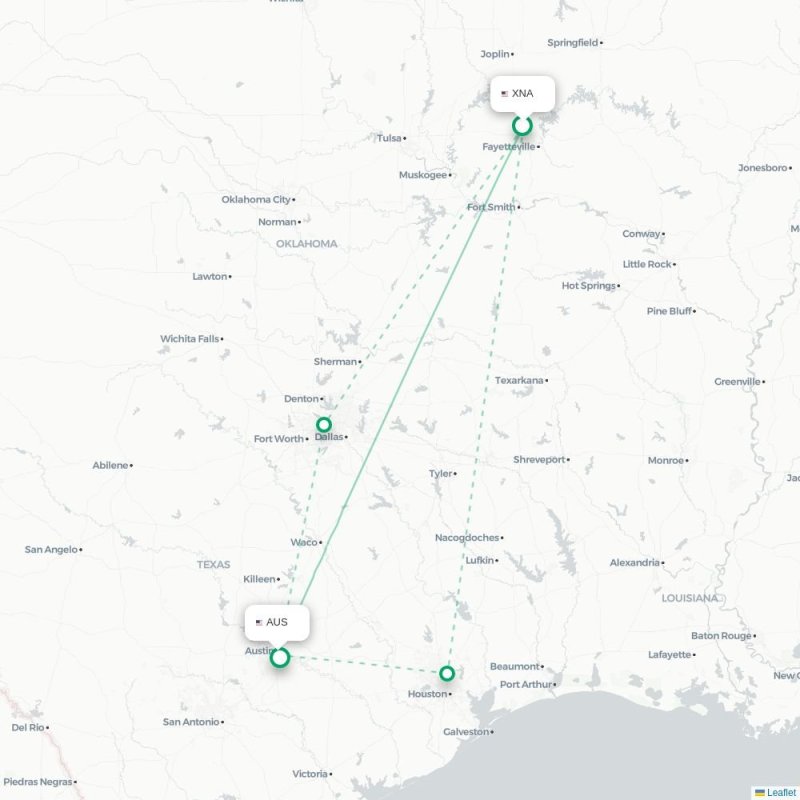 XNA - AUS route map