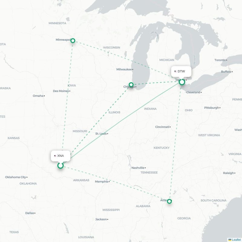 XNA - DTW route map