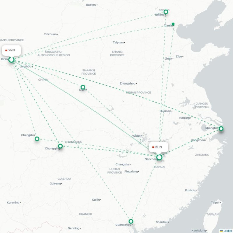 XNN - KHN route map