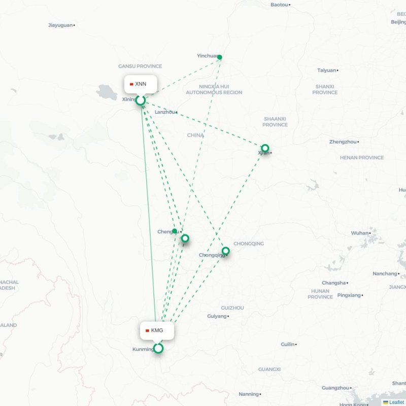 XNN - KMG route map