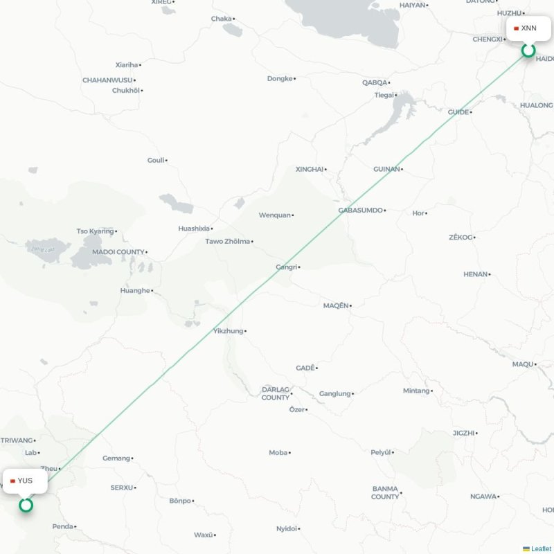 XNN - YUS route map