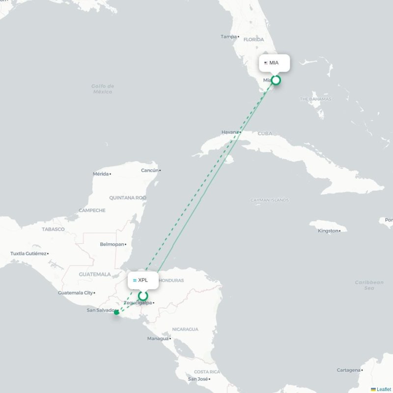 XPL - MIA route map