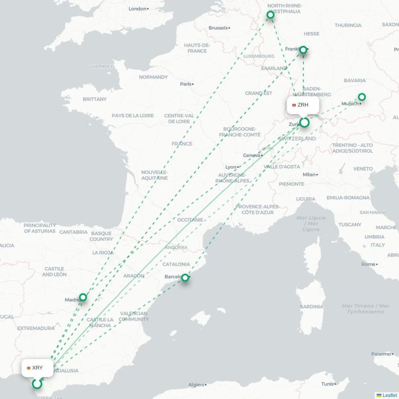 XRY - ZRH route map