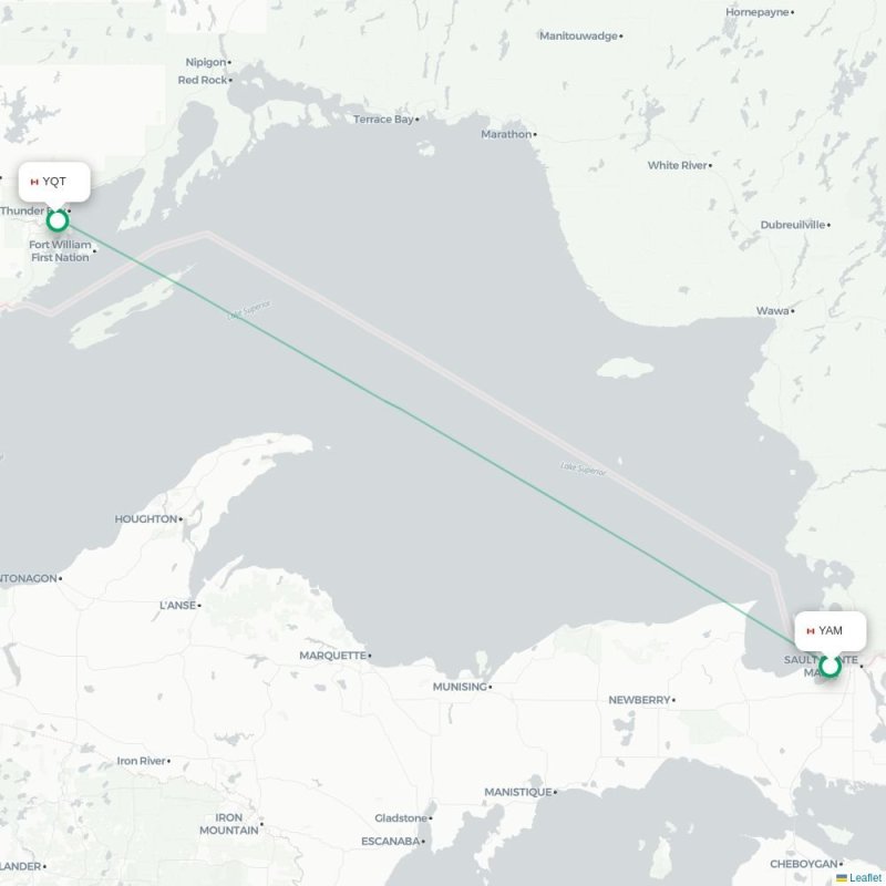 YAM - YQT route map