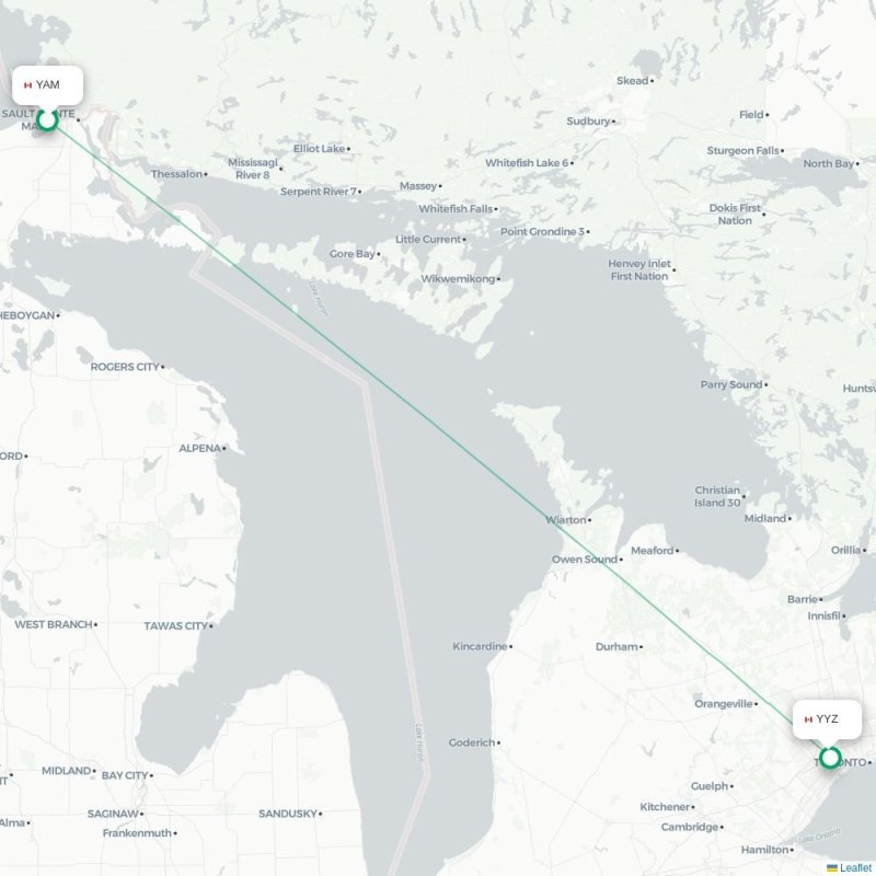 YAM - YYZ route map